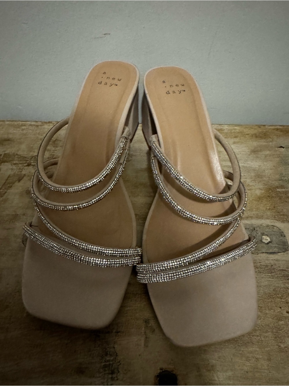 a new day Nude Rhinestone Strappy Slide Mules
